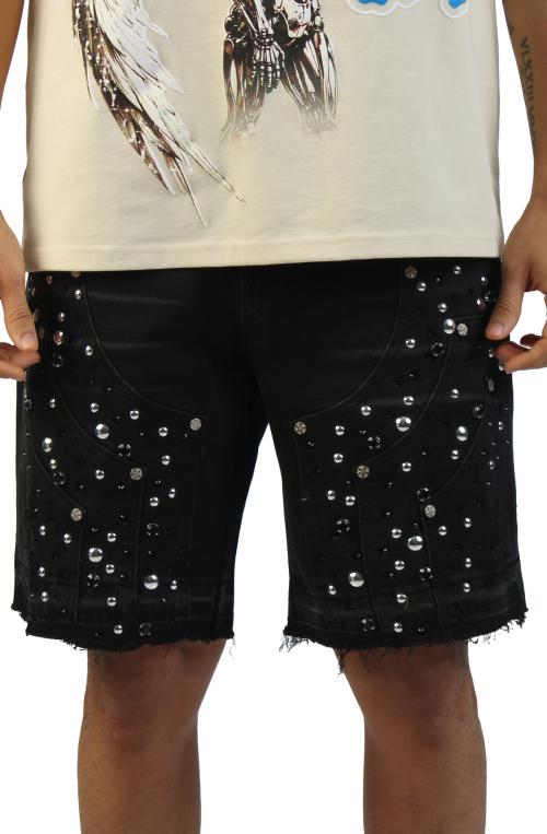 Side Panel Studded Denim Shorts